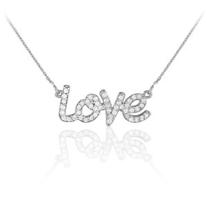 Diamond Love Pendant Necklace in 9ct White Gold