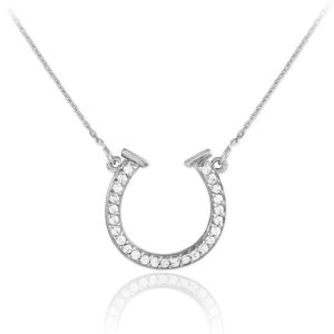 CZ Embellished Horseshoe Pendant Necklace in 9ct White Gold