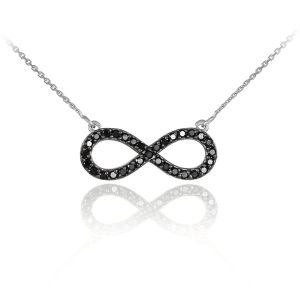 Black CZ Infinity Pendant Necklace in Sterling Silver