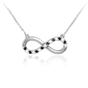 Diamond & Black Diamond Infinity Pendant Necklace in 9ct White Gold