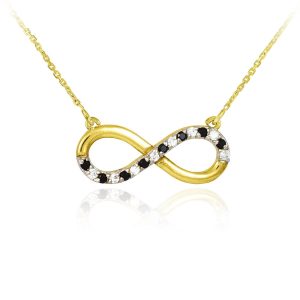 Black CZ Infinity Pendant Necklace in 9ct Gold