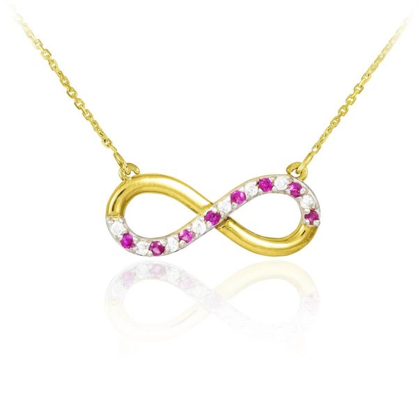 Red CZ Infinity Pendant Necklace in 9ct Gold