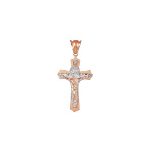 Cross Pendant Necklace in 9ct Two-Tone Rose Gold