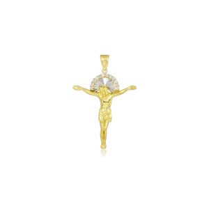 CZ Crucifix Cross Pendant Necklace in 9ct Two-Tone Gold