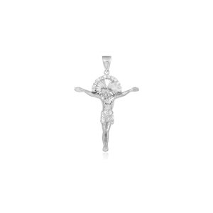 CZ Crucifix Cross Pendant Necklace in Sterling Silver