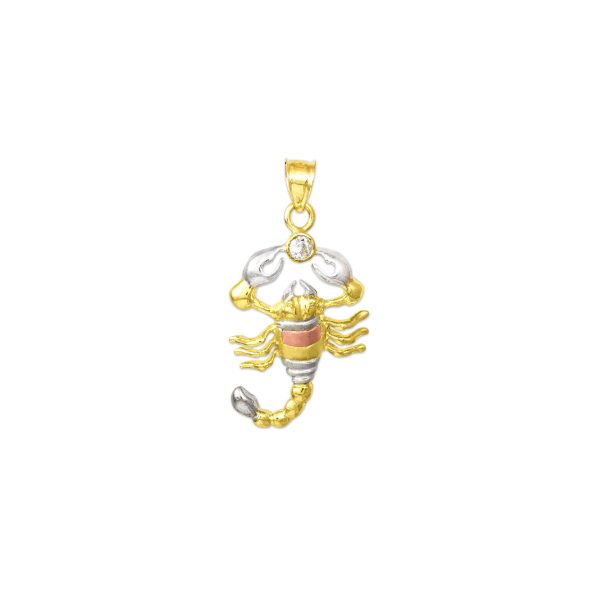 Men's CZ Charm Pendant Necklace in 9ct Three-Tone Gold