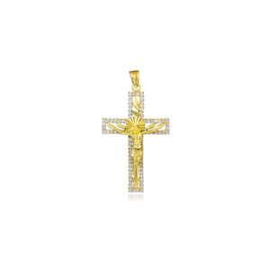 Men's CZ Crucifix Cross Pendant Necklace in 9ct Gold