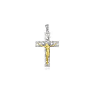 CZ Cross Pendant Necklace in 9ct Two-Tone White Gold