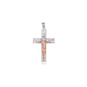 CZ Cross Pendant Necklace in 9ct Two-Tone White Gold