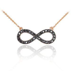 Black CZ Infinity Pendant Necklace in 9ct Rose Gold