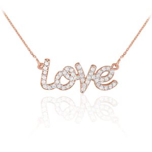 Diamond Love Pendant Necklace in 9ct Rose Gold