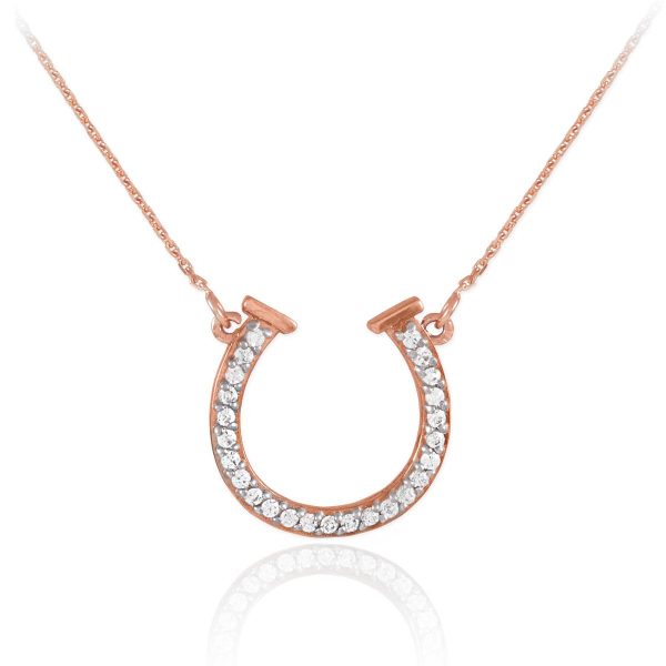 CZ Embellished Horseshoe Pendant Necklace in 9ct Rose Gold