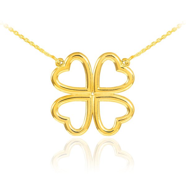 Celtic Four Leaf Clover Heart Pendant Necklace in 9ct Gold