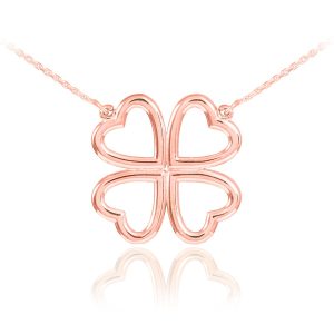 Celtic Four Leaf Heart Clover Pendant Necklace in 9ct Rose Gold