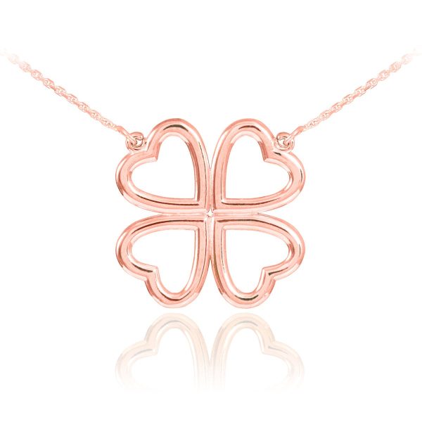 Celtic Four Leaf Heart Clover Pendant Necklace in 9ct Rose Gold