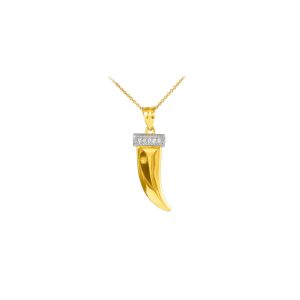 Men's Diamond Tiger Tooth Pendant Necklace in 9ct Gold