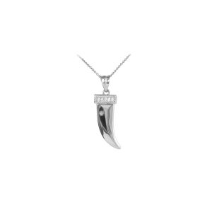 Men's Diamond Tiger Tooth Pendant Necklace in 9ct White Gold