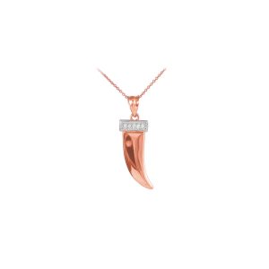 Men's Diamond Tiger Tooth Pendant Necklace in 9ct Rose Gold