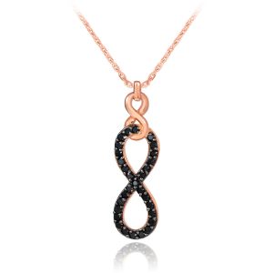 Black Diamond Vertical Infinity Pendant Necklace in 9ct Rose Gold