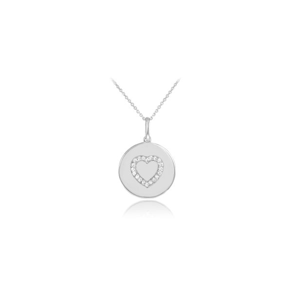 Diamond Heart Disc Pendant Necklace in 9ct White Gold