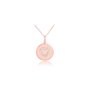 Diamond Heart Disc Pendant Necklace in 9ct Rose Gold