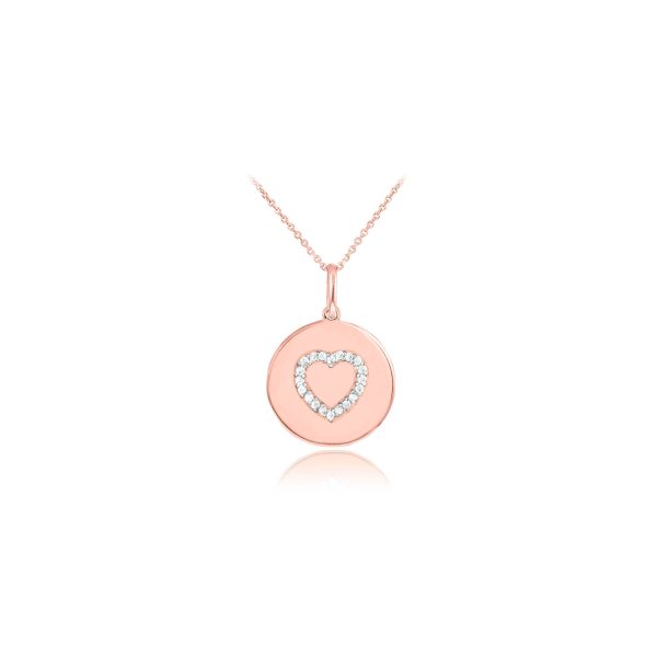 Diamond Heart Disc Pendant Necklace in 9ct Rose Gold