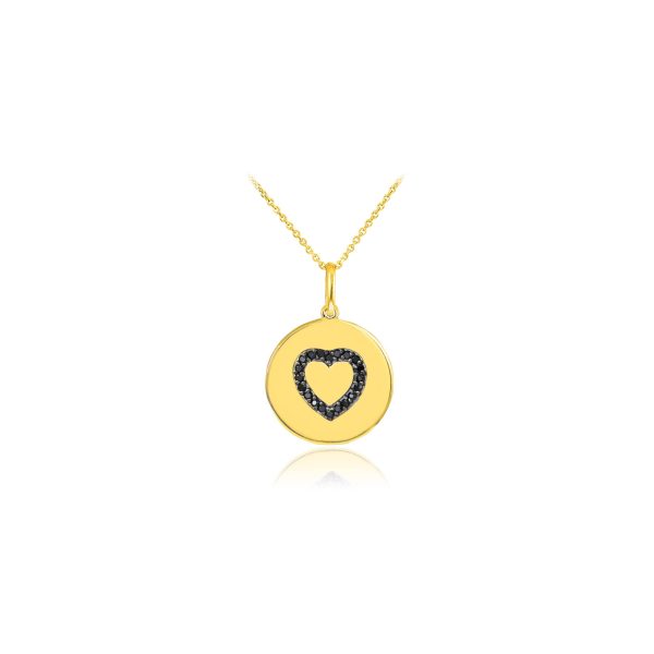 Black Diamond Heart Disc Pendant Necklace in 9ct Gold