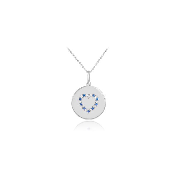 Diamond Heart Studded Disc Pendant Necklace in 9ct White Gold