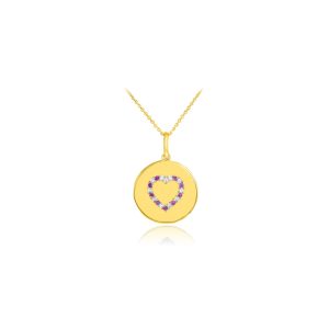 Diamond Heart Disc Pendant Necklace in 9ct Gold