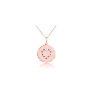 Diamond Heart Disc Pendant Necklace in 9ct Rose Gold