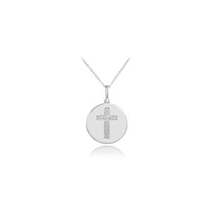 Diamond Cross Medallion Pendant Necklace in 9ct White Gold