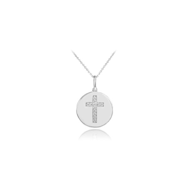 Diamond Cross Medallion Pendant Necklace in 9ct White Gold