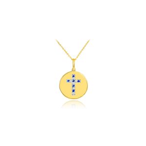 Diamond Disc Cross Pendant Necklace in 9ct Gold