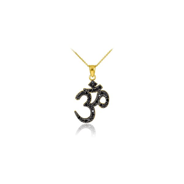 Black CZ Classic Ohm Pendant Necklace in 9ct Gold