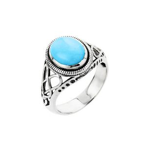 Turquoise Statement Celtic Band Ring in 9ct White Gold