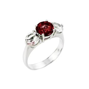 Garnet & White Topaz Trio Multi Gemstone Ring in Sterling Silver