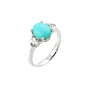 Turquoise & White Topaz Embellished Gemstone Ring in 9ct White Gold