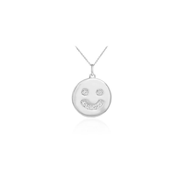 Diamond Smiley Face Pendant Necklace in 9ct White Gold