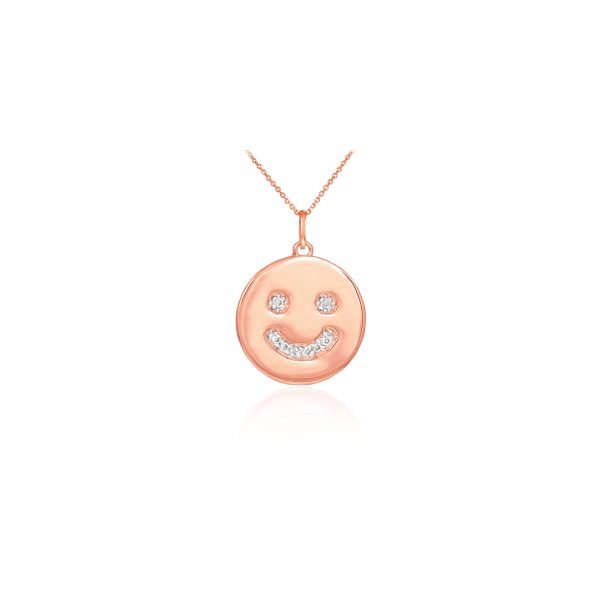 Diamond Smiley Face Pendant Necklace in 9ct Rose Gold