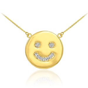 Diamond Smiley Face Pendant Necklace in 9ct Gold