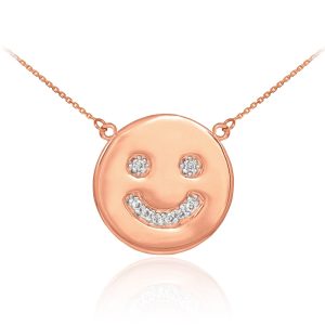 Diamond Smiley Face Pendant Necklace in 9ct Rose Gold