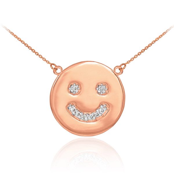 Diamond Smiley Face Pendant Necklace in 9ct Rose Gold