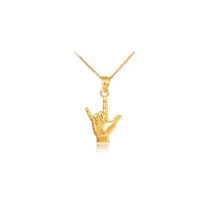 Men's I Love You Sign Charm Pendant Necklace in 9ct Gold