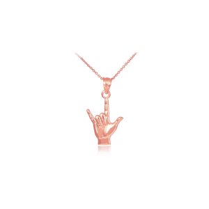 Men's I Love You Sign Charm Pendant Necklace in 9ct Rose Gold