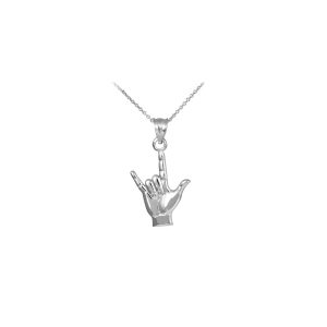 Men's I Love You Sign Charm Pendant Necklace in Sterling Silver