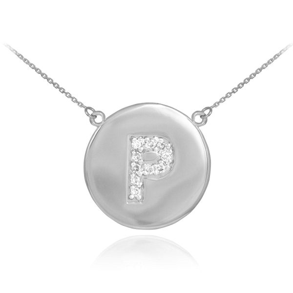 Letter P Diamond Medallion Pendant Necklace in 9ct White Gold