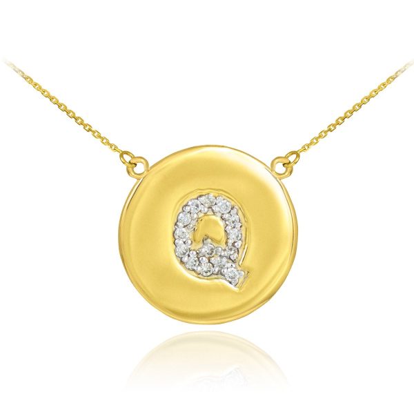 Letter Q Diamond Medallion Pendant Necklace in 9ct Gold