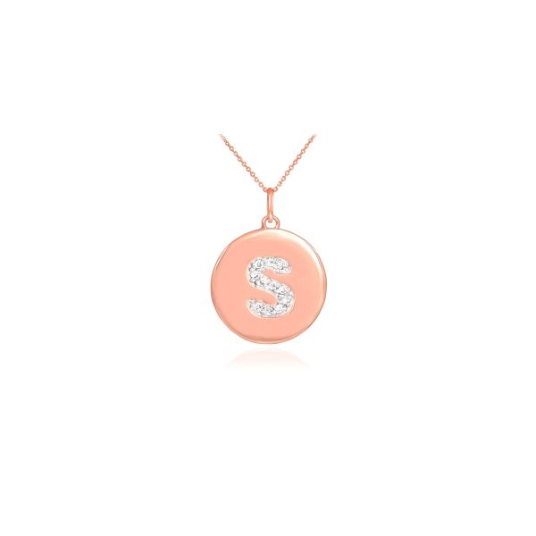 Letter S Diamond Drop Medallion Pendant Necklace in 9ct Rose Gold