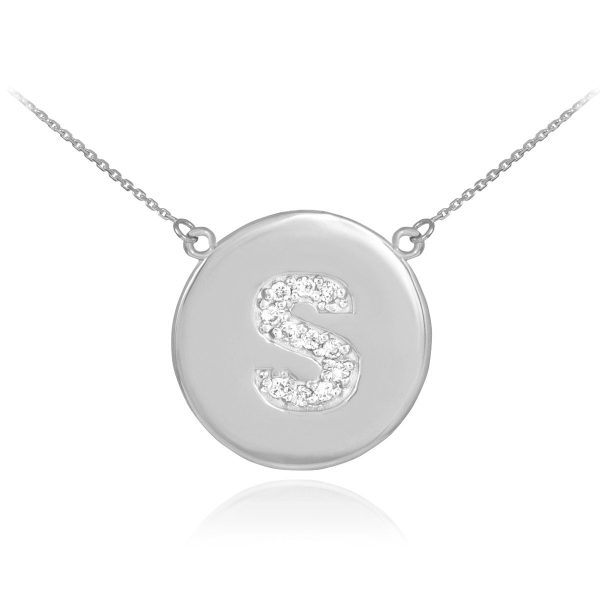 Letter S Diamond Medallion Pendant Necklace in 9ct White Gold