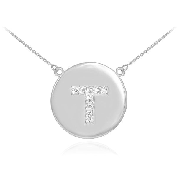 Letter T Diamond Medallion Pendant Necklace in 9ct White Gold